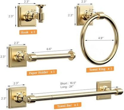Champagne Bronze Bathroom Accessories Set, 5 Piece Bathroom Towel Holder Set, SUS304 Stainless Steel 24" Towel Bar, Towel Rack Set for Bathroom, Bathroom Hardware Set Wall Mounted