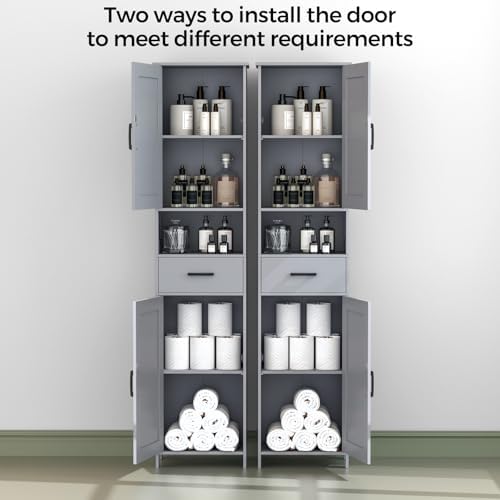 Homhedy 67" H Tall Bathroom Storage Cabinet with Barn Doors and Drawer