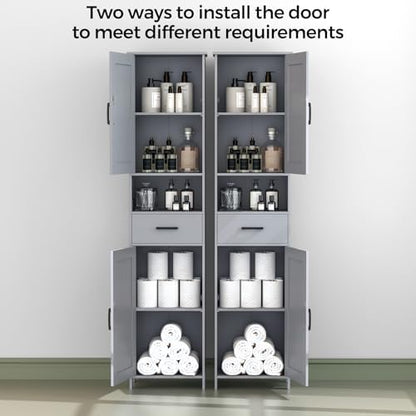 Homhedy 67" H Tall Bathroom Storage Cabinet with Barn Doors and Drawer