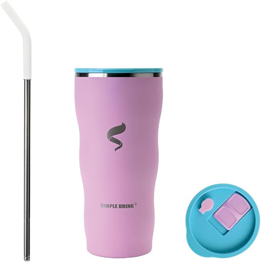 30 oz Stainless Steel Insulated Tumbler with Straw and Lid, Double Wall Vacuum Travel Cup, Spill Resistant, Fits Most Cup Holders, for Water, Iced Coffee and Hot Drinks, Pink Lemonade