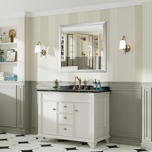 Briivue Bathroom Wall Mirror, Silver Brushed Nickel Metal Frame, 40x36 Inch