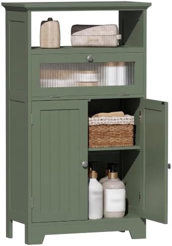 ChooChoo Bathroom Cabinet with Flip Glass Drawer,Freestanding