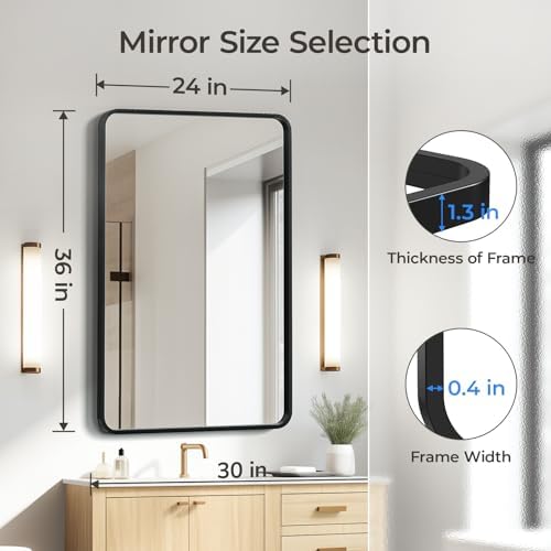 USHOWER Black Bathroom Mirrors for Over Sink 24 x 36 Inch