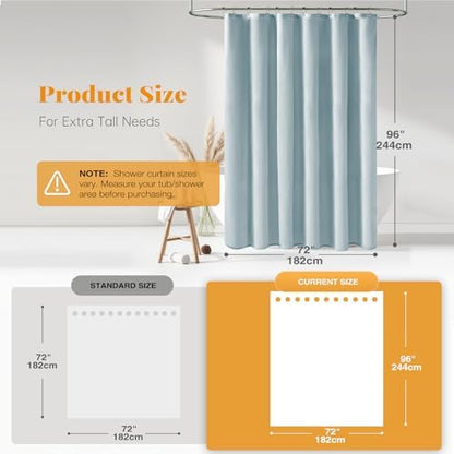 BTTN Extra Long Linen Textured Waterproof Shower Curtain, 72x96, Fog Blue