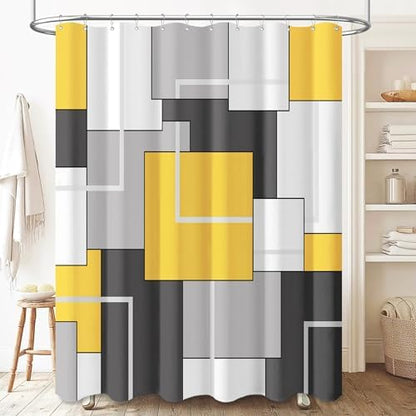 BTTN 72 x 96 Long Modern Geometric Waterproof Fabric Shower Curtain, Yellow