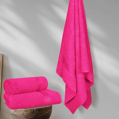 Belizzi Home Cotton 2 Pack Oversized Bath Towel Set 28x55 inches, Large Bath Towels, Ultra Absorbant Compact Quickdry & Lightweight Towel, Ideal for Gym Travel Camp Pool - Hot Pink