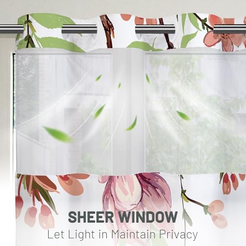 WITHLOC No Hook Floral Shower Curtain with Liner, Pink, 71x86