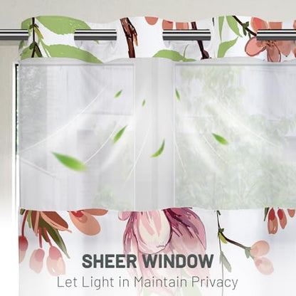 WITHLOC No Hook Floral Shower Curtain with Liner, Pink, 71x86