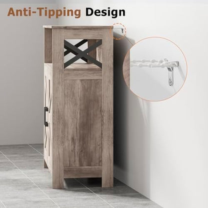 Homhedy Farmhouse Bathroom Storage Cabinet with Doors, Small Floor Cabinet
