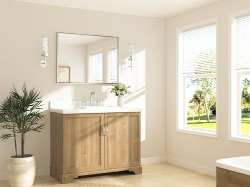 TETOTE Brushed Nickel Bathroom Mirror for Over Sink 40" x 30" Brushed Nickel Beveled Framed Rectangle Vanity Mirror for Bathroom, Bedroom, Entryway, Living Room, Tempered Glass, Stronger Frame