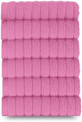 Elegant Comfort 100% Turkish Cotton Corduroy Ribbed Luxury Washcloths 6 Pack Soft 13 x 13 Inch - Higly Absorbent, Durable, Quick Dry, Spa Premium Hotel Quality for Bathroom or Travel, Light Pink
