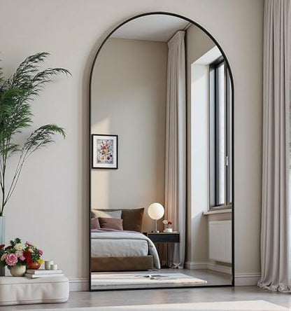 Dewfig Arched Full Length Mirror, 71"x30" Large Floor Mirror, Black