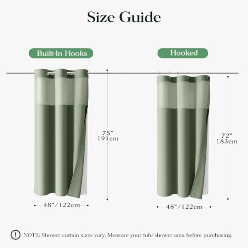 Dynamene Sage Green Hook Free Waffle Shower Curtain & Snap-in Liner,48x75