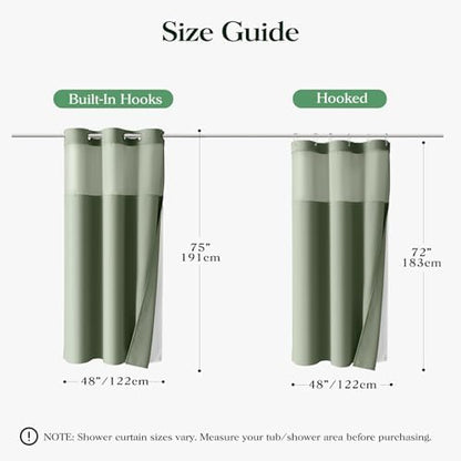 Dynamene Sage Green Hook Free Waffle Shower Curtain & Snap-in Liner,48x75