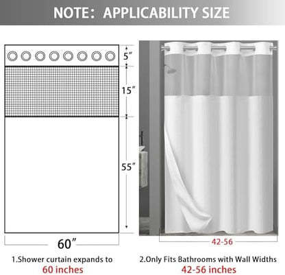 No Hook Shower Curtain with Liner Set Hotel Waffle Curtain White 60W X 75L