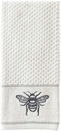 SKL Home Farmhouse Bee Hand Towel Set-2pc, 100% Cotton, Embroidered, White