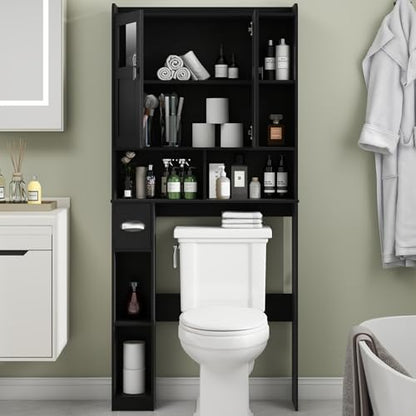 Vabches Over The Toilet Storage Cabinet with Doors and Shelves, Black