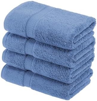 SUPERIOR Egyptian Cotton Plush & Absorbent, Hand Towel Set of 4, Denim Blue