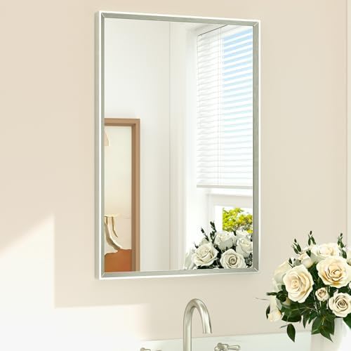 TETOTE Brushed Nickel Mirror for Over Sink 20" x 30" Rectangle Beveled Frame Bathroom Vanity Mirror Brushed Nickel, Tempered Glass, Stronger Frame, Modern Farmhouse Bedroom, Entryway