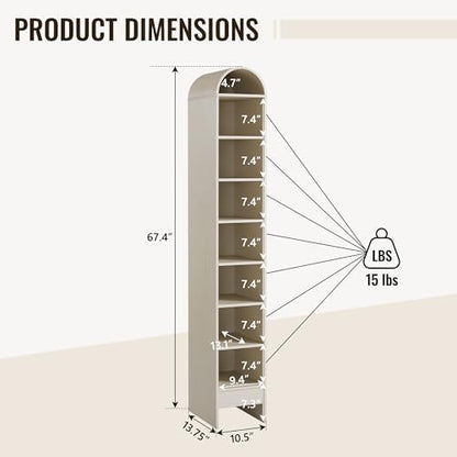 IFBUY 67" Tall Arched Bathroom Storage Cabinet, 8-Tier Modern Farmhouse Storage Cabinet with Adjustable Shelves, Wood Freestanding Cabinet for Bathroom, Living Room, Entryway, Hallway (Cream)