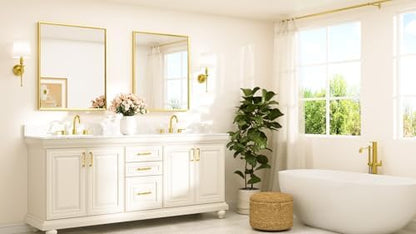 TETOTE Brushed Gold Mirror for Bathroom Sink 30" x 36" Beveled Frame Brushed Brass Gold Vanity Rectangle Mirror for Bathroom Wall, Modern Farmhouse, Tempered Glass, Stronger Frame