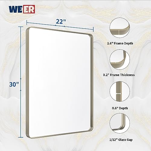 WEER Brushed Nickel Bathroom Vanity Mirror 22X30 Inch