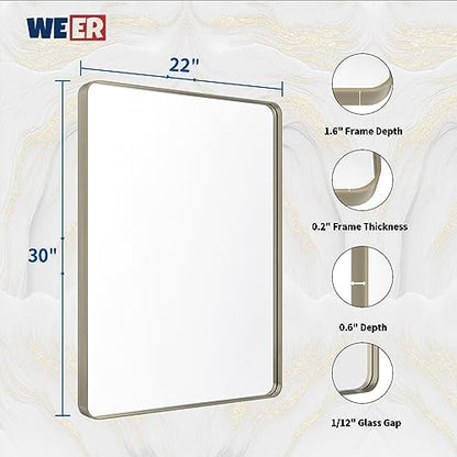 WEER Brushed Nickel Bathroom Vanity Mirror 22X30 Inch