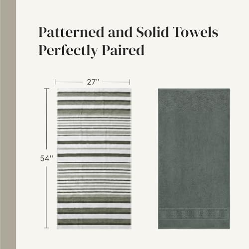Modern Threads 6 Piece Bath Towel Set – Bathroom Towel Set with 2 Bath Towels, 2 Hand Towels & 2 Washcloths – 100% Cotton, Soft & Absorbent – Wide Stripe (Green)