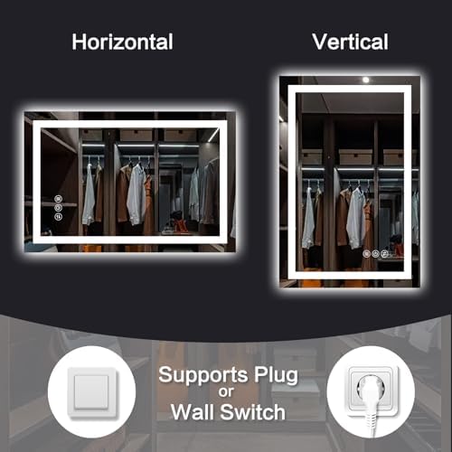 20"x 28" LED Bathroom Mirror with Lights, Smart Anti-Fog Wall Vanity Mirror