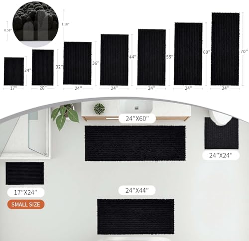 Disolla Black Bath Mat 24x36 Inch - Luxury Chenille Bathroom Rug, Extra Soft Shaggy Plush Absorbent Mat, Non-Slip Washable Rug for Bathtub, Shower and Bedside