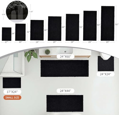 Disolla Black Bathroom Runner Rug 24x70 Inch - Extra Long Chenille Bath Mat, Luxury Shaggy Plush Absorbent Rug, Non-Slip Large Runner for Floor and Laundry Room