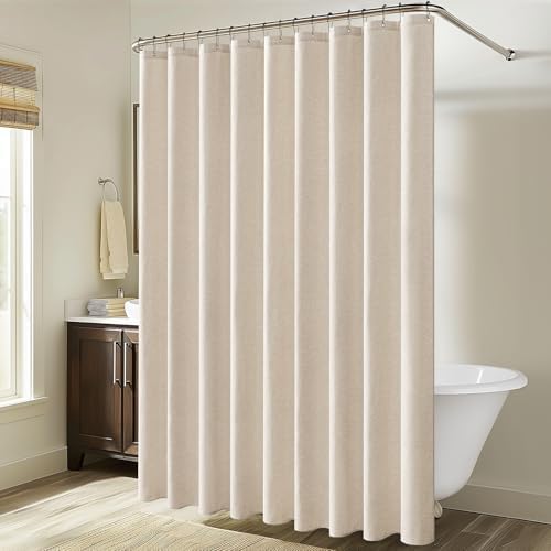 MIULEE W108*L72 Extra Wide Linen Shower Curtain Cream Beige 18 Metal Hooks