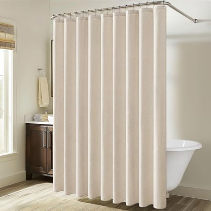 MIULEE W108*L72 Extra Wide Linen Shower Curtain Cream Beige 18 Metal Hooks