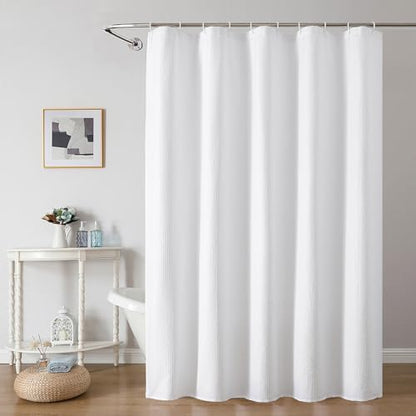 OWENIE White Shower Curtain for Bathroom 72 Inches Long, 3D Embossed Textured Fabric Farmhouse Shower Curtain Soft Cloth, Water Repellent, Machine Washable, Hotel Style, 60" W x 72" L, White