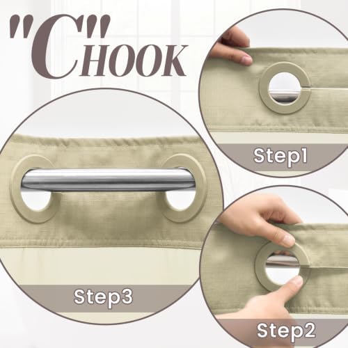 SORTTO No Hook Slub Shower Curtain with Liner, 71x86, Linen