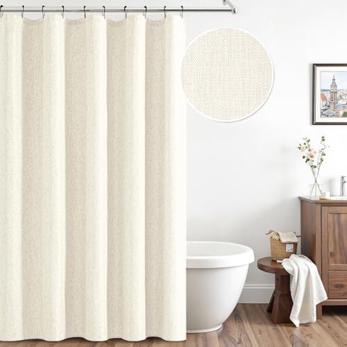 ANRODUO Ivory Linen Textured Fabric Shower Curtain Set - W60xL72
