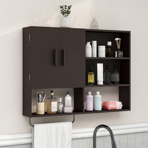 Bathroom Wall Cabinet, Medicine Cabinet with 2 Doors, Espresso