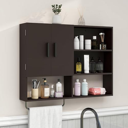Bathroom Wall Cabinet, Medicine Cabinet with 2 Doors, Espresso
