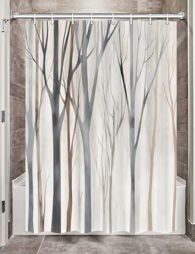 Birch Forest Abstract Shower Curtain Farmhouse Bathroom Decor 47X64 Inch