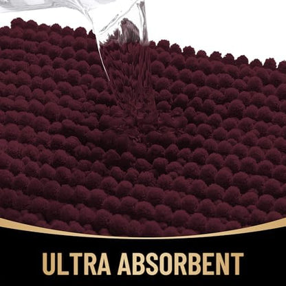 OLANLY Thick Chenille Bathroom Runner Rugs Mats 44x24, Black Cherry
