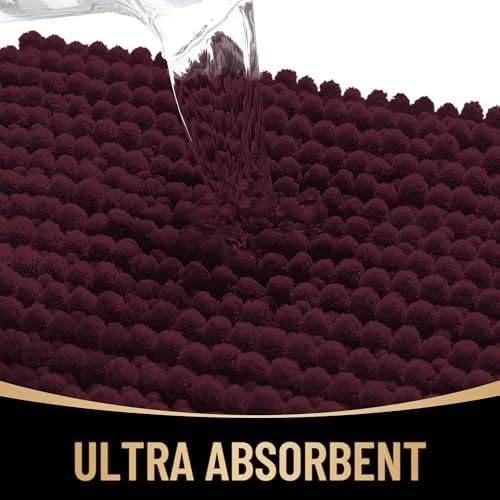 OLANLY Thick Chenille Absorbent Bathroom Rugs Mat 36x24, Black Cherry