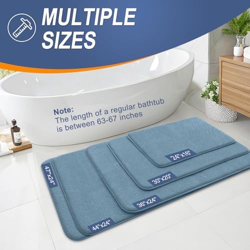 OLANLY Thick Memory Foam Bathroom Rugs 34x21, Absorbent Bath Mat, Airy Blue