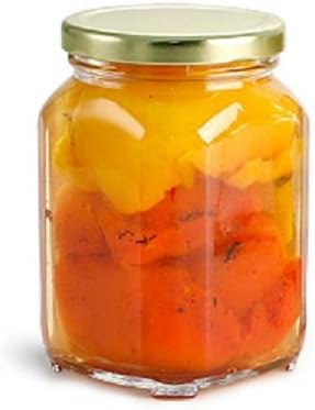 Nakpunar Victorian Square Glass Jars with Plastisol Lined Lids (3.75 fl oz, Gold)
