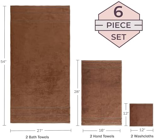 Lavish Home Bathroom Towels Set, Chocolate Brown, Set of 6
