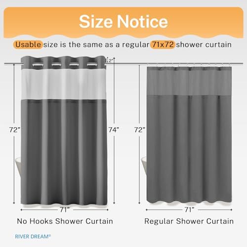 River Dream Heavyweight Waffle No Hook Shower Curtain with Liner,Gray,71x74
