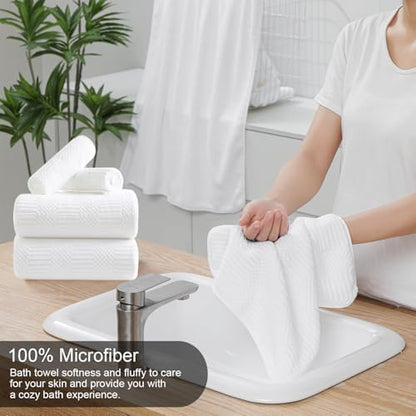 8 Piece Bath Towel Set-2 Oversized Bath Sheets(35"x70"),2 Hand Towels,4 Washcloths-Extra Large Microfiber Towel Sets,Less Lint Highly Absorbent & Quick Dry Bath Towels for Bathroom Gym Pool,White