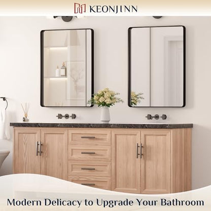 Keonjinn 24 x 32 Inch Black Bathroom Mirrors for Over Sink, Tempered Glass
