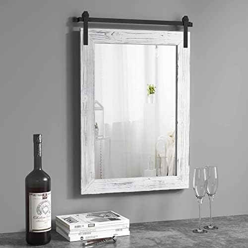 COGOOD Farmhouse Barn Door Mirror - 26 x 17 White