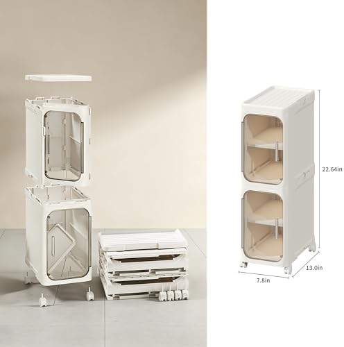 Narrow Storage Cabinet,2-Tier Slim Bathroom Organizer with Wheels,Beige