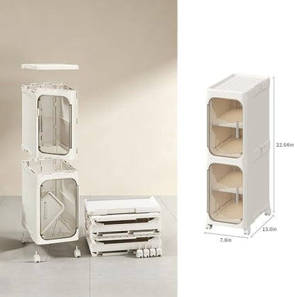 Narrow Storage Cabinet,2-Tier Slim Bathroom Organizer with Wheels,Beige